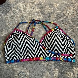 Cross Back Patterned Bikini Top Size Large
